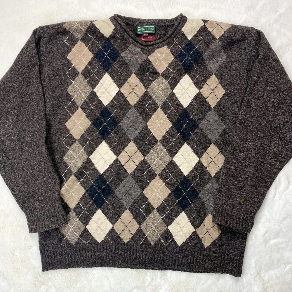 j. mclaughlin vintage XXL shetland wool abstract pattern grandpa argyle sweater